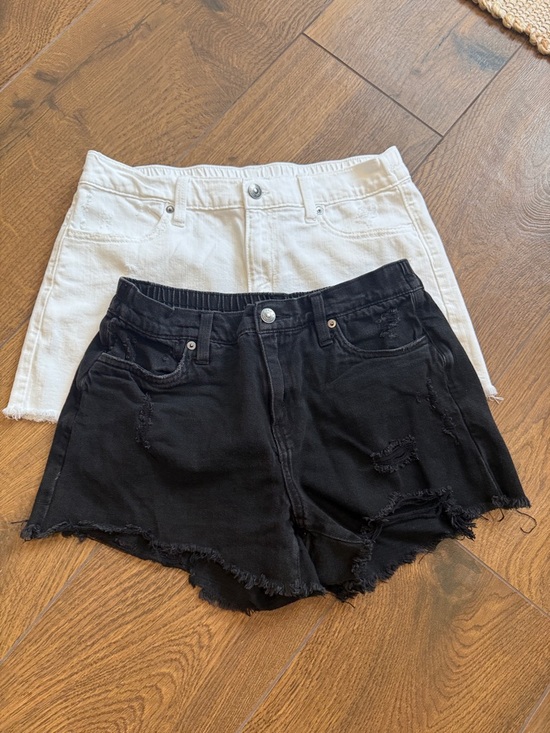 aerie Pants - Aerie Women’s Distressed Frayed Hem Shorts - Black and White Size- Small